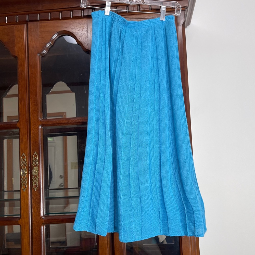Vintage Your Sixth Sense West Germany Blue Pleated Knit Midi Skirt Size 10